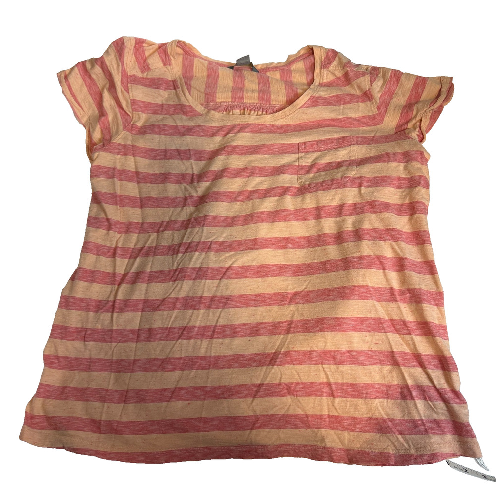 Natural Reflections TShirt Womens 1X Peach Pink Short Sleeve Striped Pocket FLAW